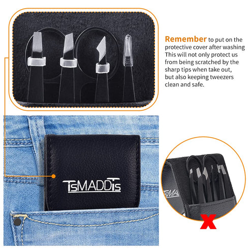 TsMADDTs Tweezers Set and Curved Scissors - Professional Stainless Steel Tweezers for Women and Men, 6 Pack