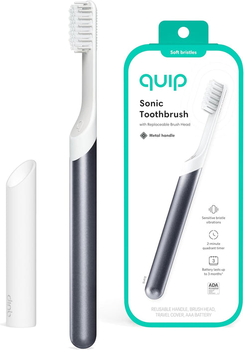 Quip Sonic Toothbrush for Adults, Timed Electric Toothbrush with Cover, Slate
