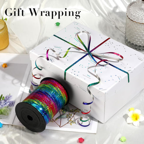 500 Yard Rainbow Ribbon, Rainbow Curling Ribbon, Metallic Shiny Curling Ribbon for Gift Wrapping, Balloon String, Balloon Ribbon, Laser Curly Ribbon for Wedding, Birthday, Christmas 3/16"