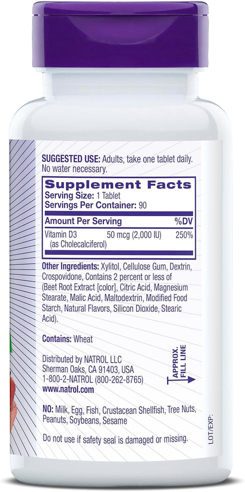 Natrol Fast Dissolve Vitamin D3 2,000 IU - 90 Tablets for Bone and Joint Health