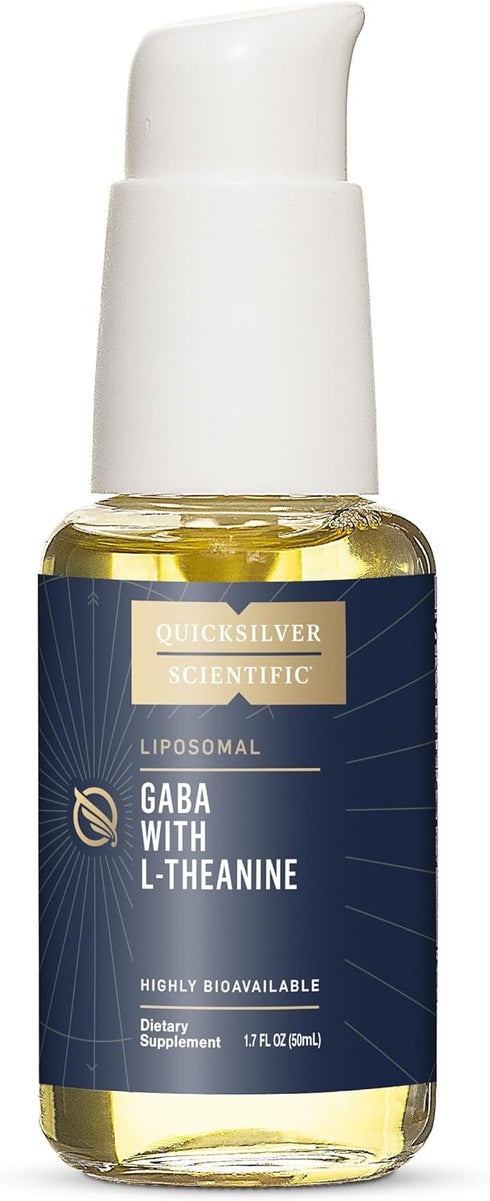 Quicksilver Scientific Liposomal GABA with L Theanine - 100mg, Calm, Stress Response & Brain Support, 1.7oz/50ml