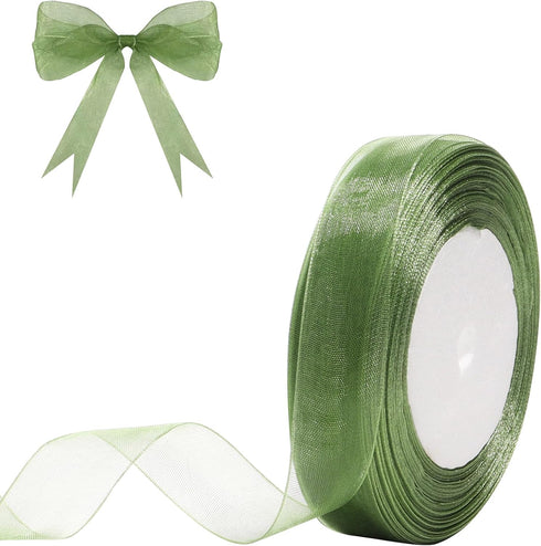 3/4 Inch Sage Green Sheer Organza Ribbon, 50 Yards Chiffon for Gift Wrapping, Father's Day, Wedding Crafts