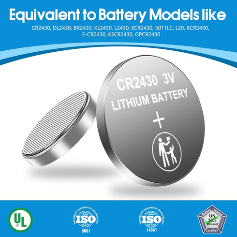 CR2430 Battery, 3V Lithium Coin Battery, 15 Count Pack for Remote Controls, Key Fobs, and Watches