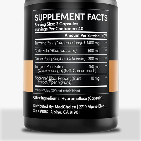 4-in-1 Turmeric and Garlic Supplements - 2360 mg Turmeric Ginger Root Capsules with Garlic for Joint, Digestion &