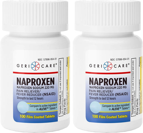 GeriCare Naproxen Sodium Tablets, 220mg (100 Count) NSAID Extra Strength Pain Relief for Headache, Arthritis (Pack of 2)