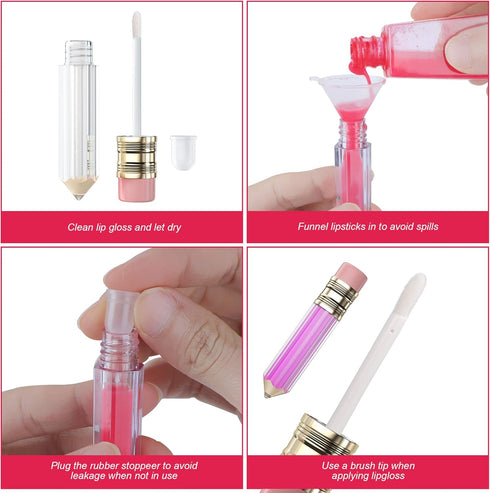 RONRONS 12 Pieces Pencil Lip Gloss Tubes, Clear Mini Pencil Shaped Containers for Lip Balm, 5ml