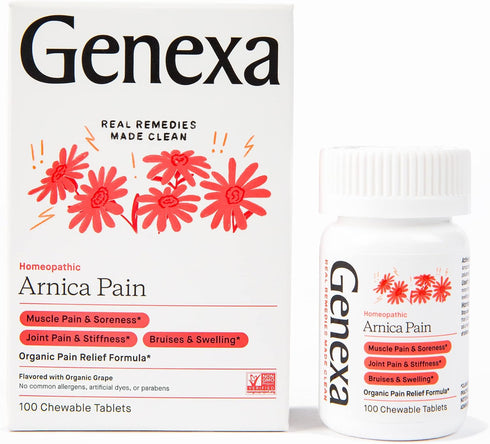 Genexa Arnica Tablets - Pain Relief Formula for Muscle & Joint Pain, Soreness, & Stiffness - 100 Chewable Tablets,