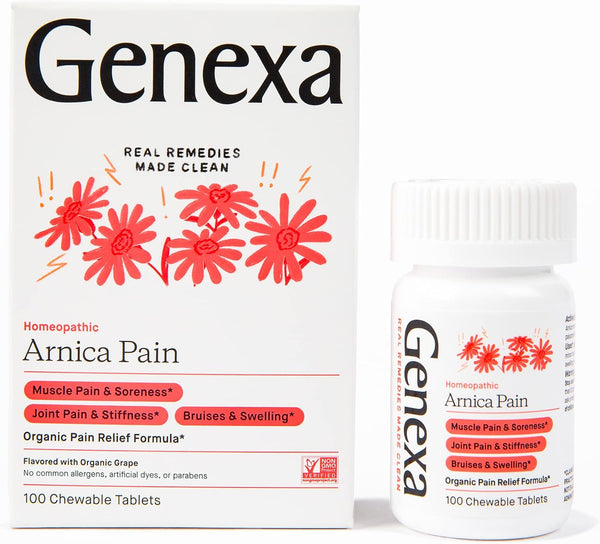 Genexa Arnica Tablets - Pain Relief Formula for Muscle & Joint Pain, Soreness, & Stiffness - 100 Chewable Tablets,