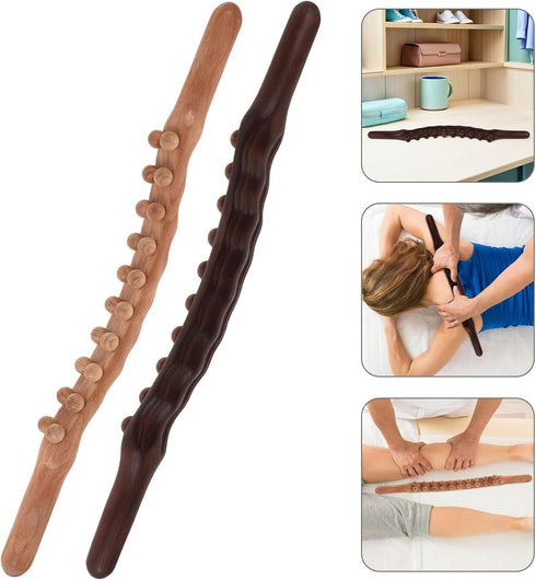 SWETRACE 2pcs Double Row Carbonized Wood Massage Sticks Roller Massager for Muscle Scraping and Manual Body Massage