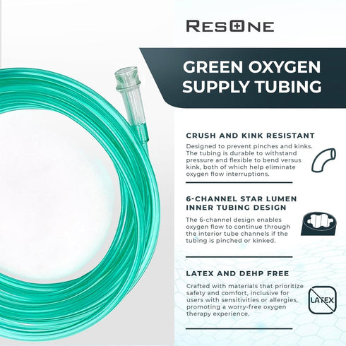 ResOne 25Ft Oxygen Supply Tubing, Crush Resistant, Standard Connectors for Nasal Cannulas