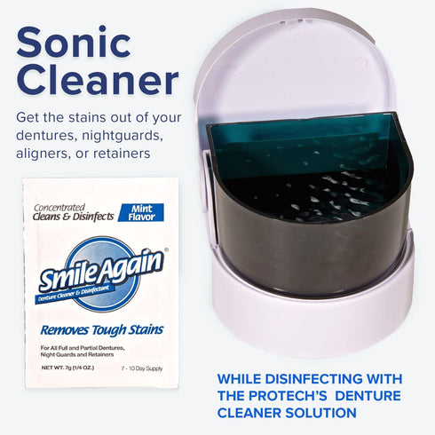 Care Kit for Denture, Retainer & Aligner Cleaning - Ultrasonic Cleaner, Brush, Cleaning Solution, Pack of 3