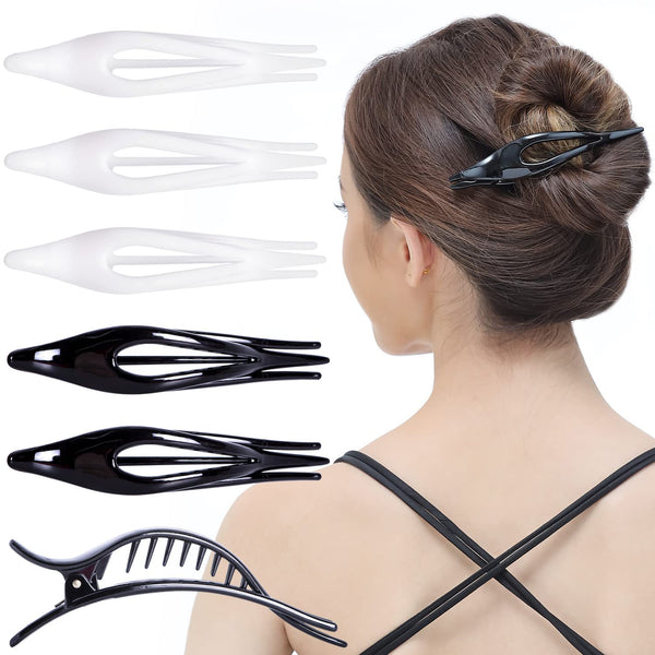 RC ROCHE ORNAMENT 6 Pcs Women's Thin Curved Eyelet Side Slide Hair Clips, Medium Black and White