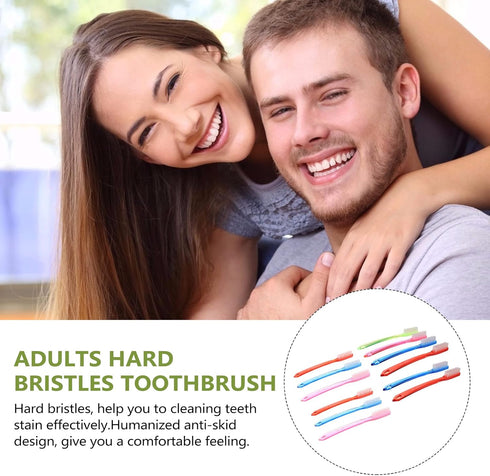 HEALLILY Super Bristle Toothbrush, 12 Pack for Adults, Hard Bristles for Stain Removal, Compact Travel Size