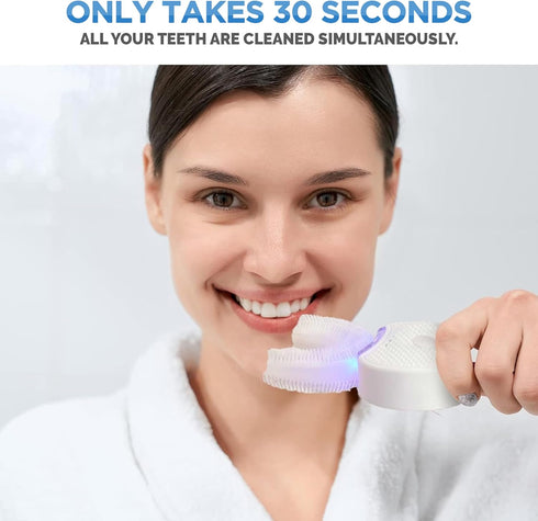 Sani White Ultrasonic Toothbrush, 360 Brite U Shaped Electric Tooth Cleaner, Ortho Sparkle Sonic Glow Brush