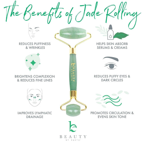 Beauty by Earth Jade Roller for Face, Skin Care Tools with Small Eye Roller for Reducing Puffy Eyes