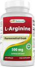 Best Naturals L-Arginine 500mg, 250 Capsules, Pharmaceutical Grade L Arginine Supplement