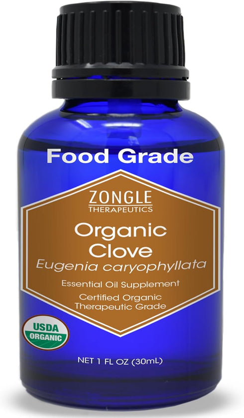 Organic Clove Oil - Food Grade, 100% Pure Essential Oil for Teeth and Gums, by Zongle Therapeutics, 1 OZ
