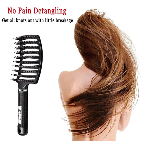 KTKUDY Detangling Hair Brush - Boar Bristle & Tangle-Free Design for Kids, Women, Men (Black)