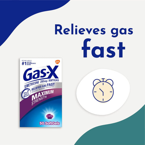 Gas-X Maximum Strength Gas Relief Softgels with Simethicone 250 mg for Bloating Relief - 50 Count