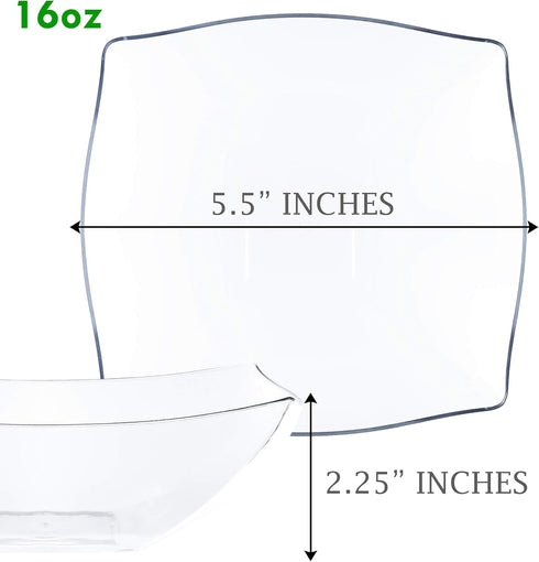 PLASTICPRO Disposable Square Serving Bowls, Clear or White, Pack of 4, 16 Ounce
