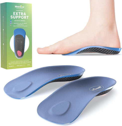Plantar Fasciitis Arch Support Insoles – Welnove Work Boot Insole for Walking, 3/4 Length Heel Pain Relief Insert