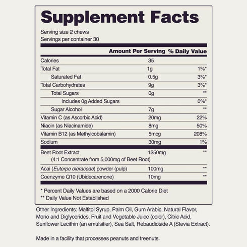 Snap Supplements Nitric Oxide Beet Chews, 60 Soft Chews, Natural Energy, Sugar-Free