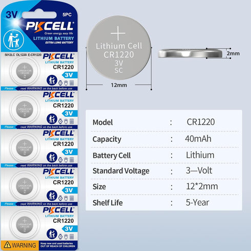 PKCELL CR1220 10-Pack CR1220 3V (10 Count) Battery Lithium Battery