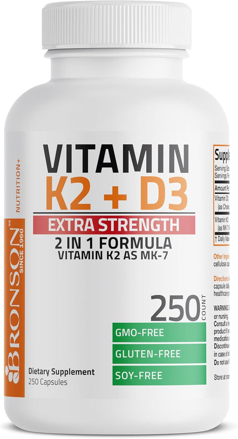 K2 (MK7) D3 10,000 D3 120 K2 MK-7 250 Bronson Vitamin with Extra Strength Supplement Bone and Heart Health Non-GMO