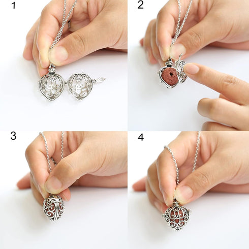2PCS Aromatherapy Essential Oil Diffuser Necklace, Love Heart and Hollow Ball Locket Pendant for Women