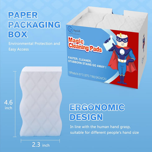Squish Sponge Cleaning Pads, 18 Pack for Walls, Oven, Kitchen with Melamine Foam, Universal Cleaner