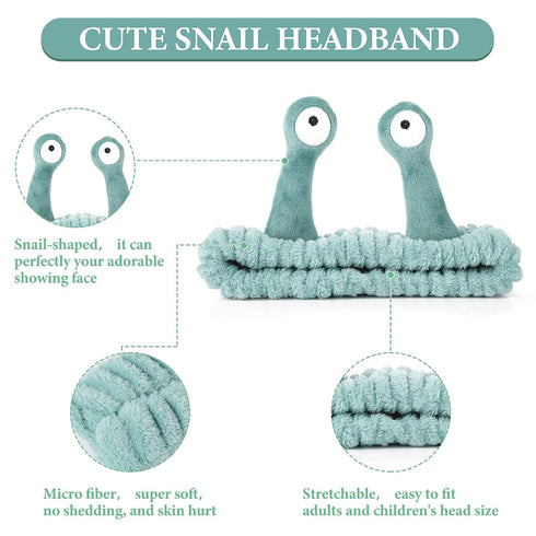 Spa Headband Facial Makeup Head Band Microfiber Soft Coral Fleece Hair Wraps, Cute Snail Cartoon Christmas Accessories