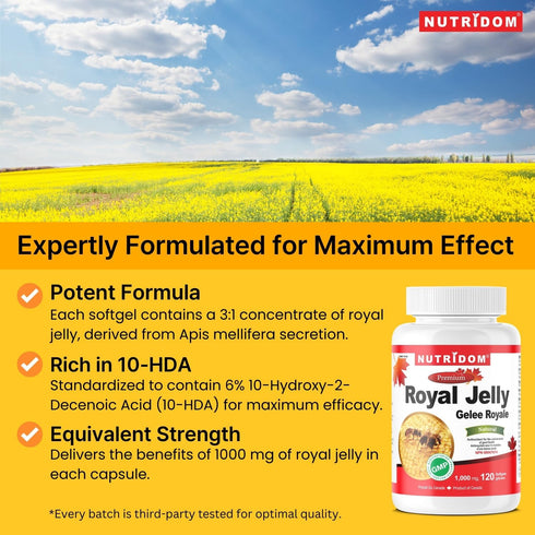 Royal Jelly 1000mg, 120 Softgels (One Bottle)