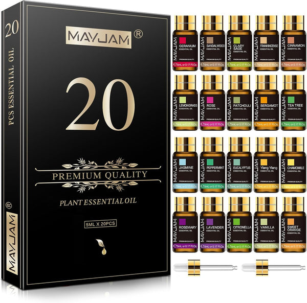 Tea Tree 20 Pcs Pure Essential Oil Gift Set - 5ML for Diffuser, Skin Care, Massage, and DIY Candle Making.