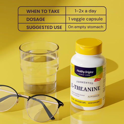 Healthy Origins L-Theanine 100 mg (AlphaWave) - Supports Relaxation, Brain Support, 180 Veggie Caps