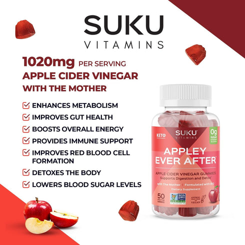Appley Ever After - Methylated B12 Apple Cider Vinegar Gummies | 50 Count | Easy to Chew, Non-GMO, Gluten Sugar Free