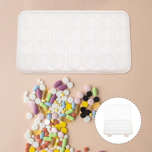 Ipetboom 7-Day 28 Portable Pill Organizer Case, White Compartments Mini Medicine Storage Box for Travel and Daily