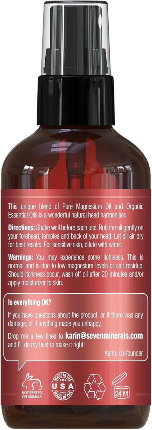 Seven Minerals Head Harmony Spray, Powerful Magnesium Oil Blend with Essential Oils for Relief - Made in USA - Free