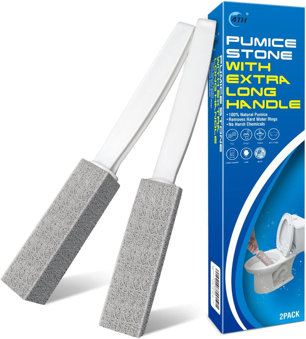 4TH Pumice Stone Toilet Bowl Cleaning Stick with Extra Large Handle, Cleans Limescale Stains, 2 Pack
