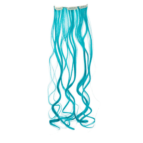 SWACC 7 Pcs Full Head Party Highlights Clip-On Hair Extensions, 20-Inch Curly, Teal Blue