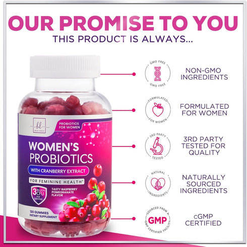 Women's Probiotic | 120 Gummies | Probiotics for Women Gummy for Digestive Health, Vaginal pH, Urinary & Immune Health