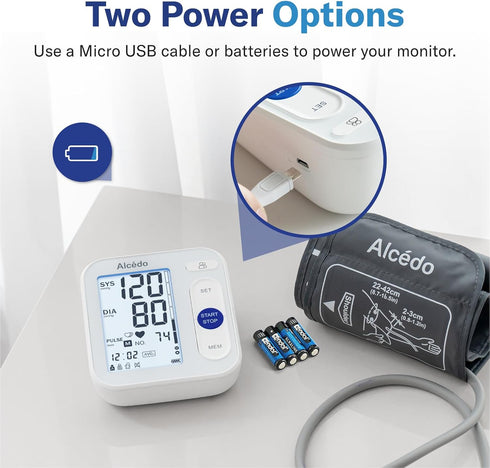 Alcedo Blood Pressure Monitor for Home Use, Digital Upper Arm BP Machine with 8.7 to 16.5 inch Cuff, 2x120 Memory
