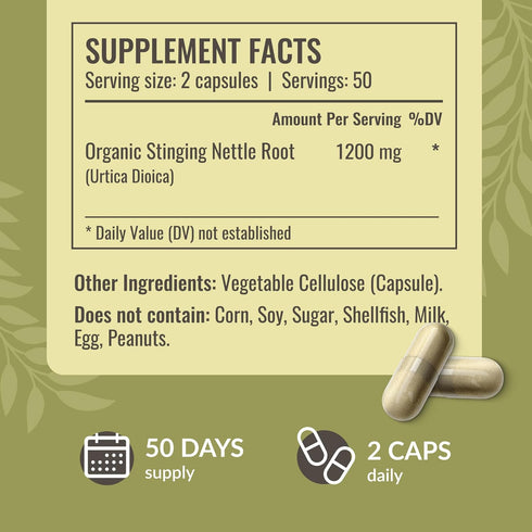 HERBAMAMA Stinging Nettle Capsules, 1200mg Stinging Nettle Root Extract for Urinary Tract Support, Vegan, Non-GMO, 100