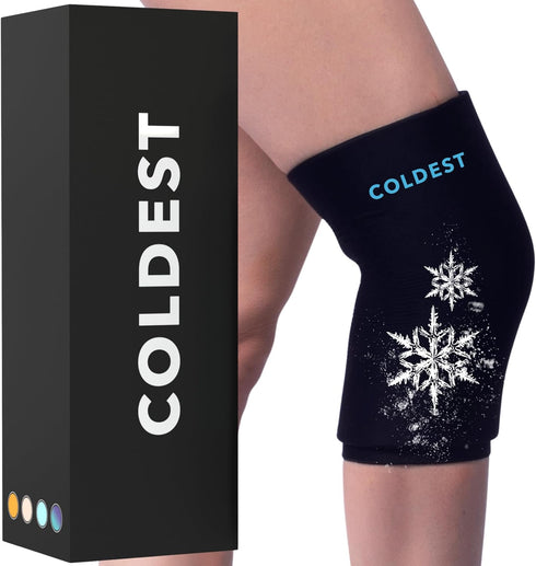 Coldest Knee Ice Pack 360, Reusable Gel Ice Wrap for Knee Pain Relief, Compression for Injuries, Black (Medium)