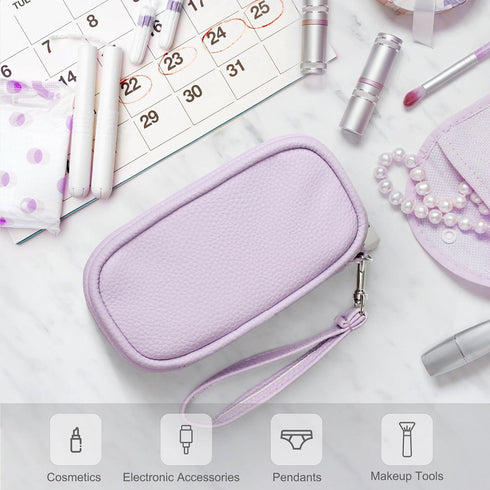 Teircno Portable Tampon Storage Bag,Tampon Holder for Purse, Small Organizer Bag with Handle, PU Period Pouch, Small