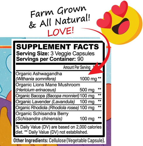 Stress, Mood, Energy Support - Good Vibrations Blend with Ashwagandha Root, Lion's Mane & More