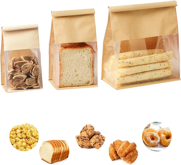 THEIFOXONE Bakery Bags with Window 50Pcs - 3 size combinations Clear Bread Bags