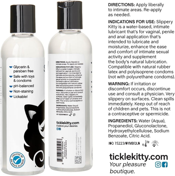 Slippery Kitty 4 Oz Water-Based Lubricant with Natural Ingredients, Sensitive Skin-Friendly, Realistic Feel. For Women