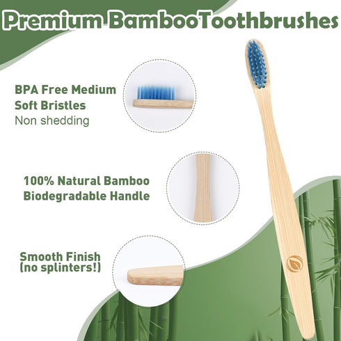 Navona 36 PCS Biodegradable Bamboo Toothbrushes, Individually Wrapped, Eco-Friendly, Natural Wood Bulk Toothbrushes