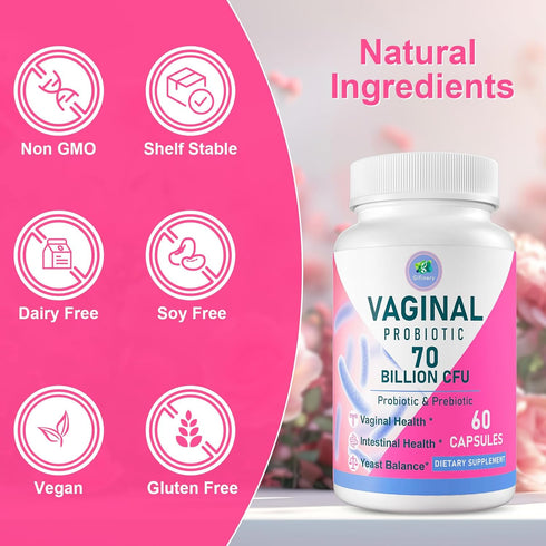 Vaginal Probiotics, 70 Billion CFU, 13 Strains for Women with Prebiotic & D-Mannose for Vaginal Health, 60 Capsules