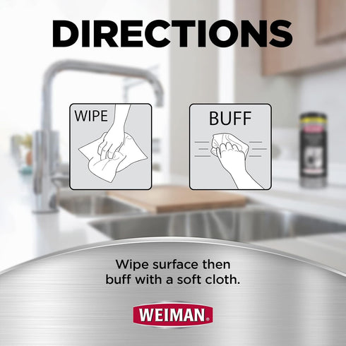 Weiman Stainless Steel Cleaner and Polish Wipes Bundle with Microfiber Cloth for Appliances, Removes Fingerprints and
